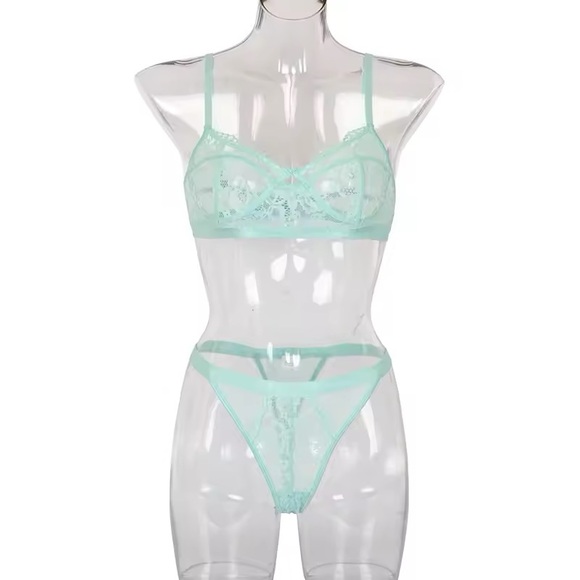 Mint Green Lace Everyday Bra + Panty Lingerie Set - Picture 3 of 8